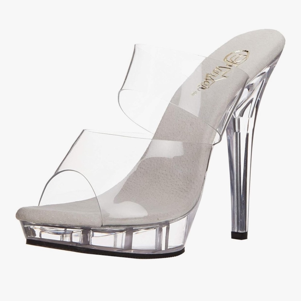 NIB Fabulicious by Pleaser Brand Clear & White 4” Size 7M Slide Sandel High Heel